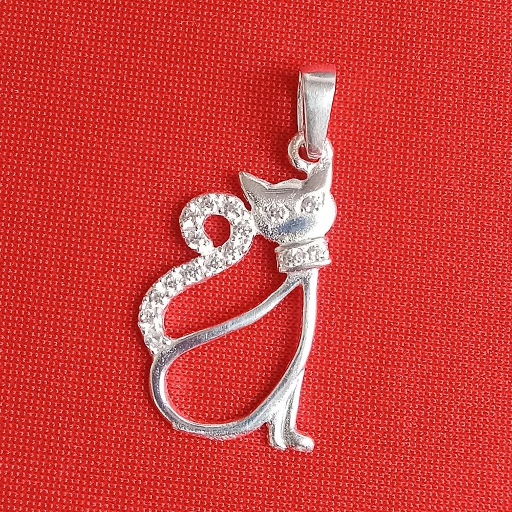 Super Adorable Kitten Cat 925 sterling Silver  Pendant Necklace‎